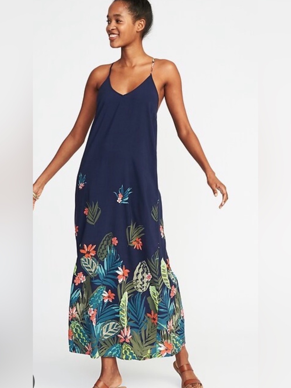 Old Navy Sleeveless V-Neck Tropical Print Maxi Dress Large